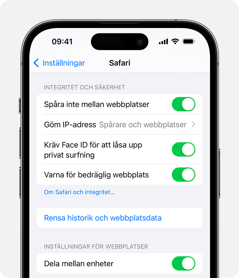 I Safari-inställningarna kan du kräva Face ID för att låsa upp privata surfningsfönster.