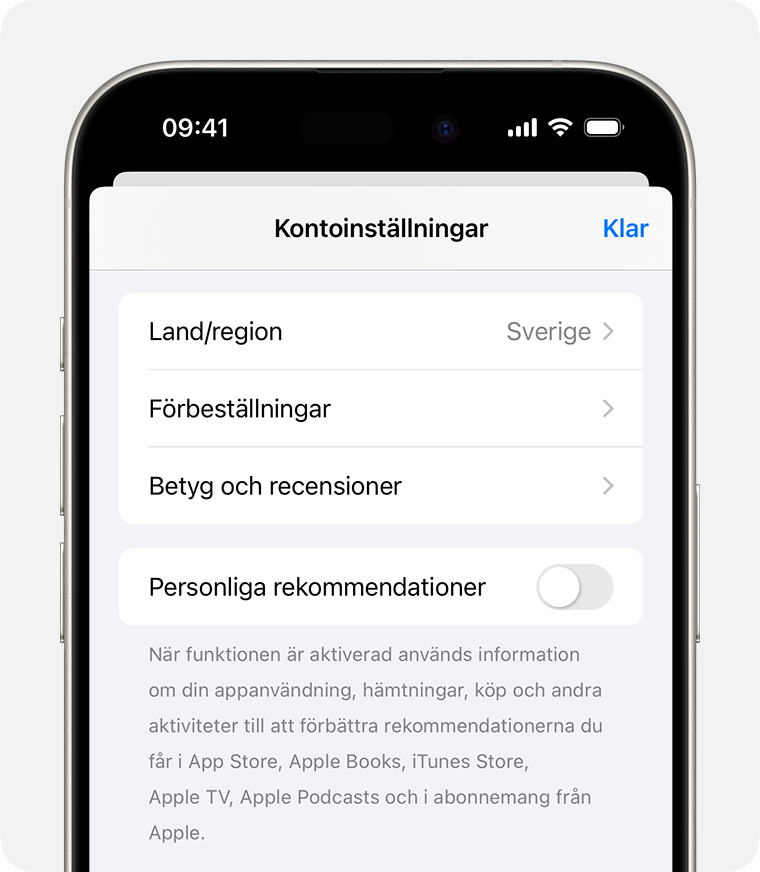 iPhone som visar förbeställningar i Kontoinställningar