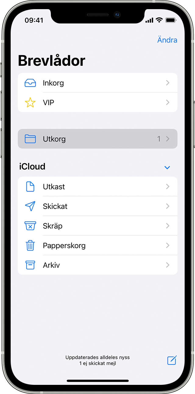 Sidan Brevlådor i iOS