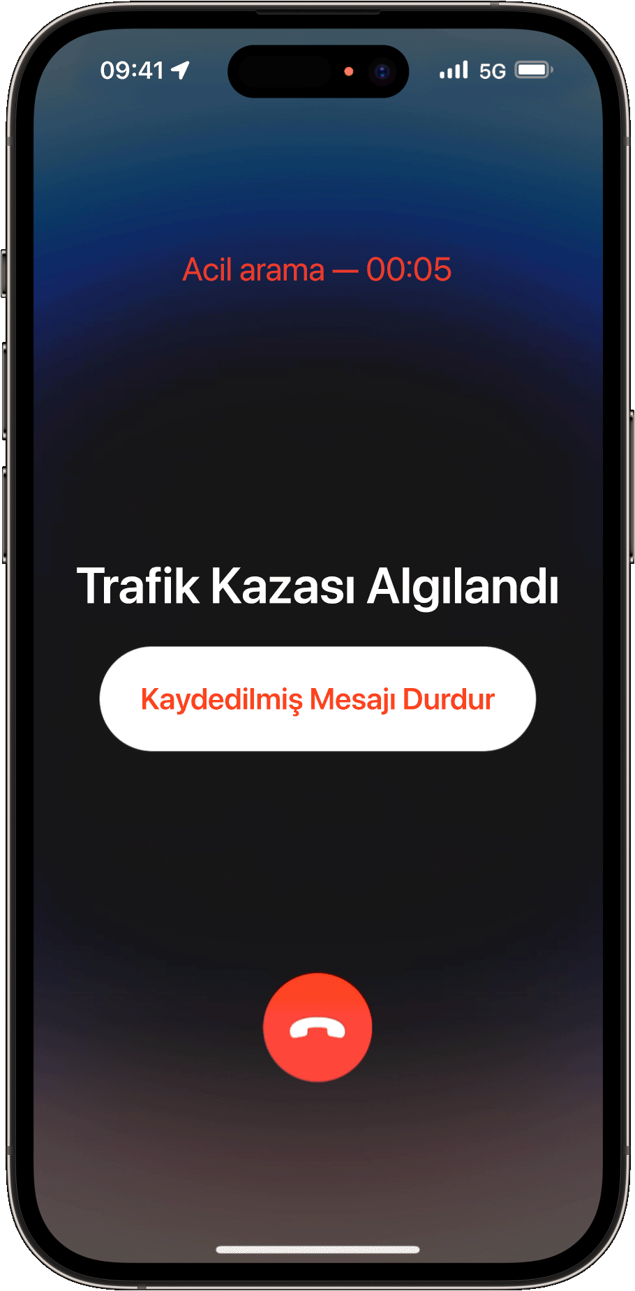 Tepki vermiyorsanız, iPhone acil servislerle iletişime geçer ve kaydedilmiş bir mesajı çalar