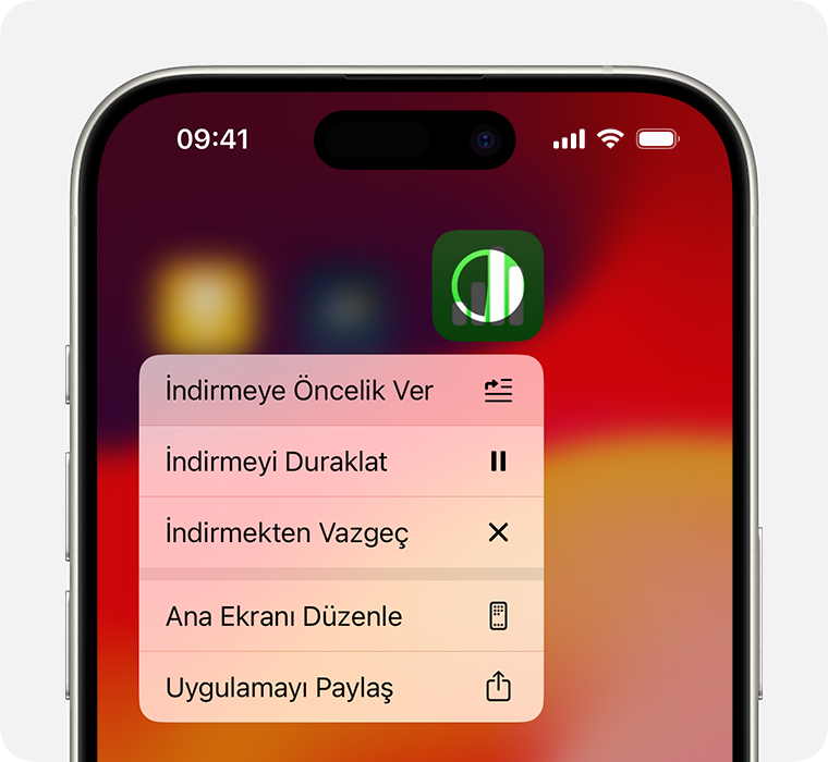 Uygulama indirme menüsünün göründüğü iPhone ekranı 