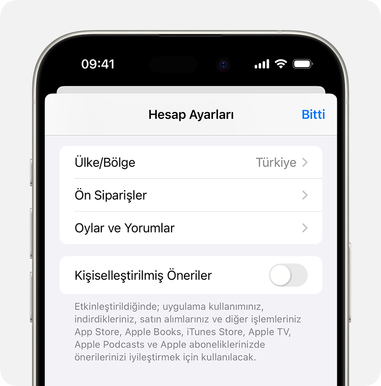 Hesap Ayarları'nda Ön Siparişler'i gösteren iPhone