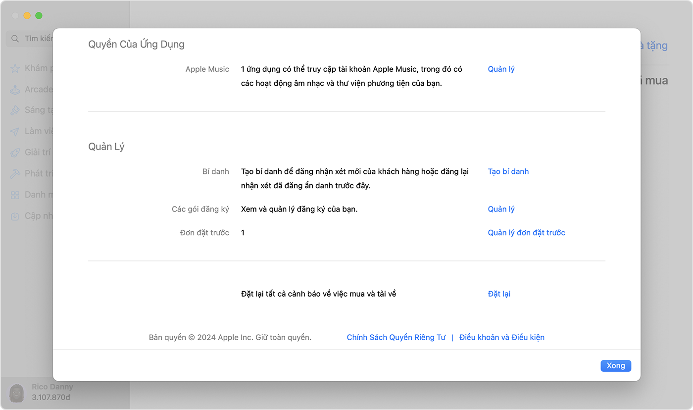 App Store trên máy Mac hiển thị Đơn hàng đặt trước trong Cài đặt tài khoản