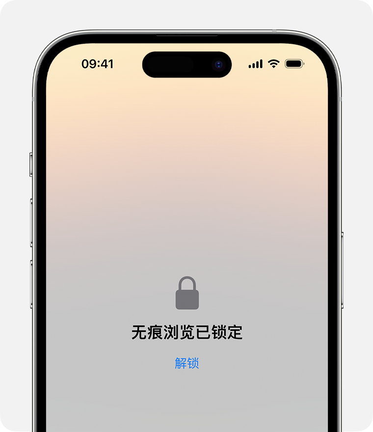 iPhone 上 Safari 浏览器中锁定的无痕浏览窗口。