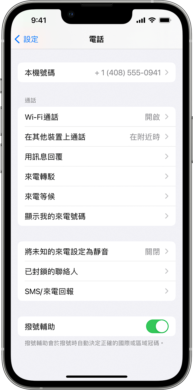 iPhone 正顯示「電話」畫面，並已開啟「Wi-Fi 通話」。