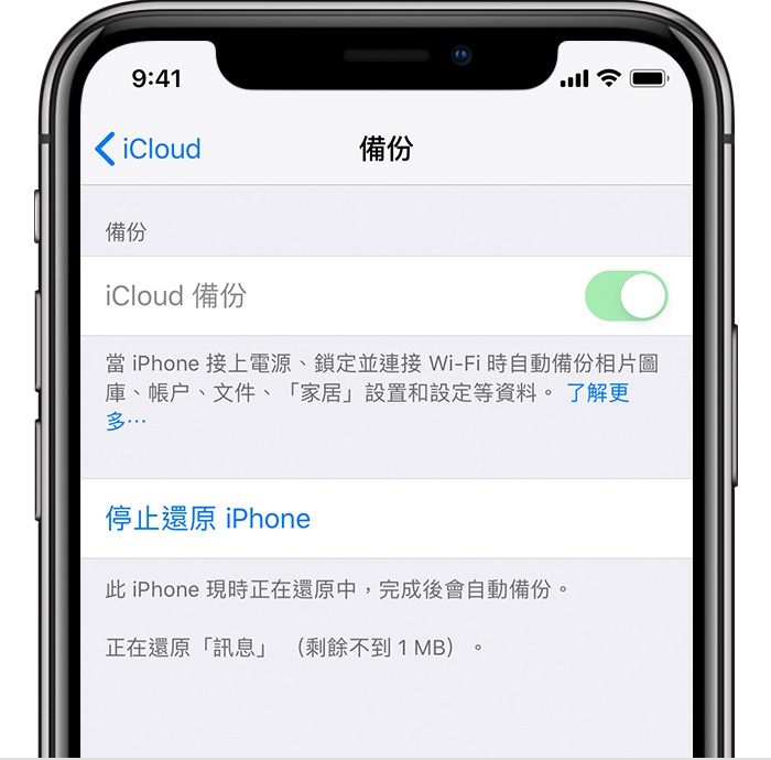 iPhone showing iCloud Backup turned on