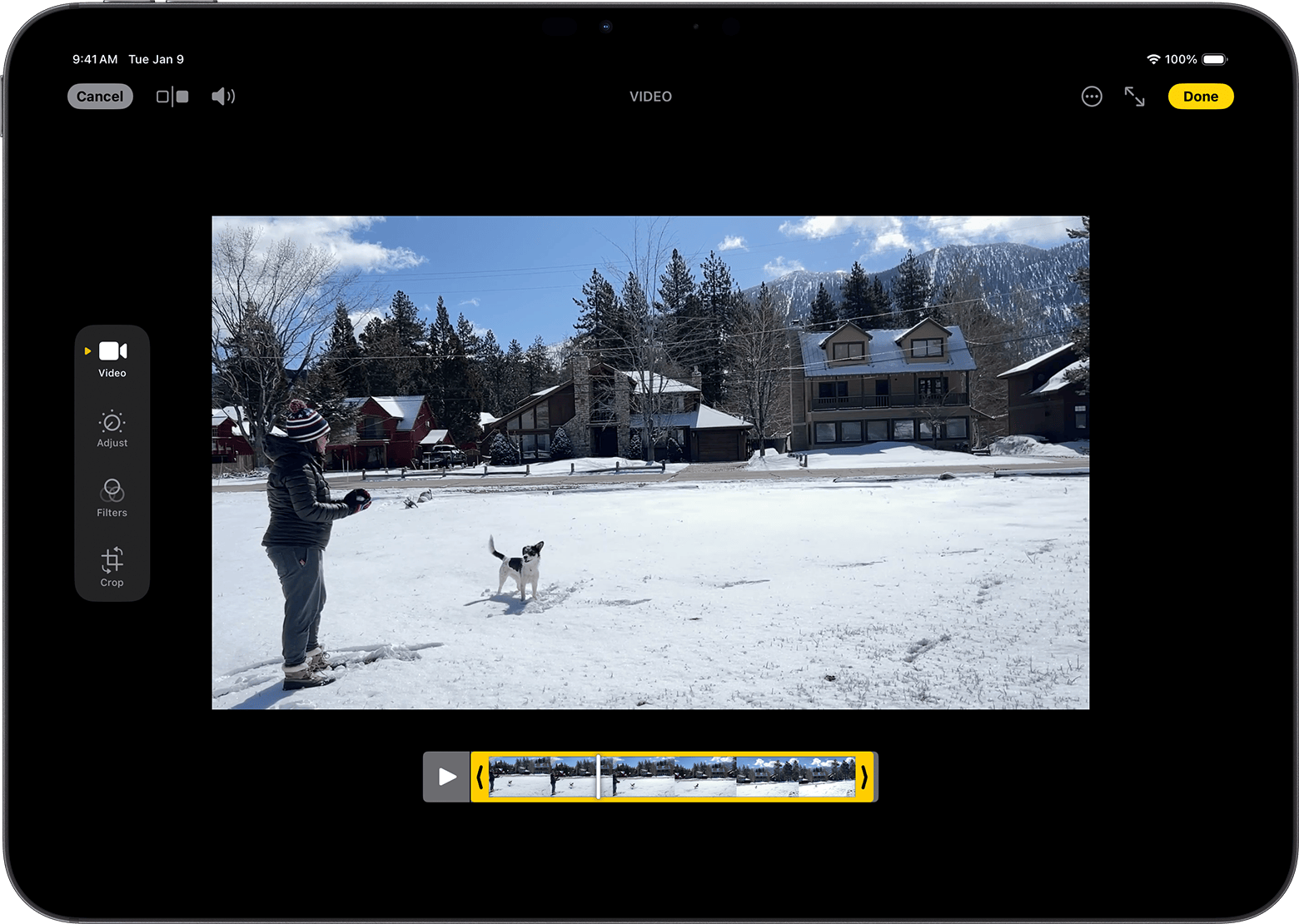 iPad showing a video in edit mode