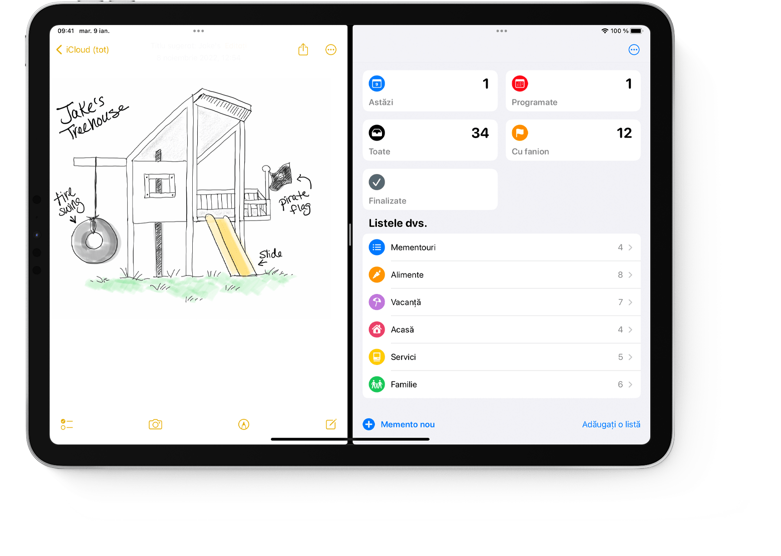 Ecran de IPad afișând două aplicații în Split View