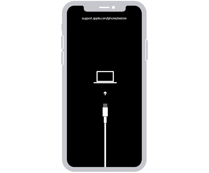 Pantalla de modo de recuperación del iPhone