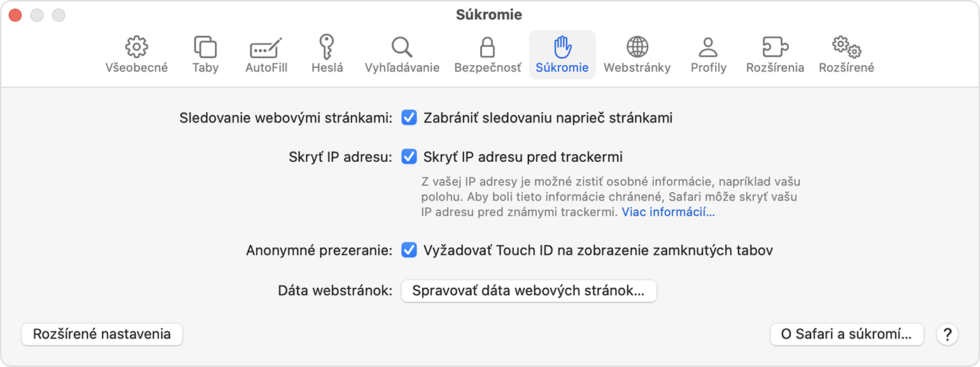 Na Macu môžete prejsť do menu Safari > Nastavenia, vybrať možnosť Súkromie a nastaviť, aby sa pred zobrazením zamknutých tabov vyžadovalo Touch ID.