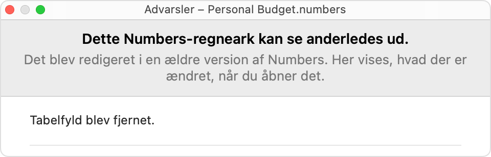 Numbers-advarsel: 