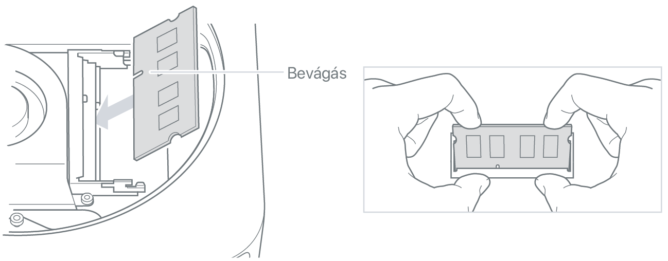 Az új memóriamodul a RAM-nyílásba helyezve