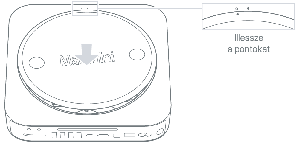 A Mac mini alja, az alsó fedőlap nem zárt állásban van