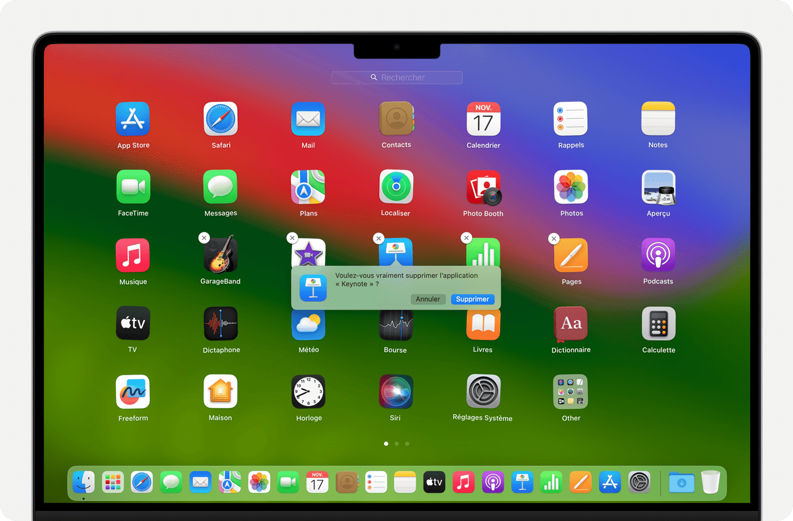 Fenêtre du Launchpad montrant comment supprimer des apps