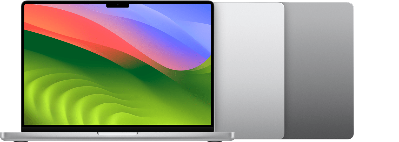 MacBook Pro ‏(14 بوصة، نوفمبر 2023) باللون الفضي والرمادي الفلكي.