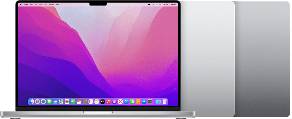 MacBook Pro (16″, 2021) in Silber und Space Grau.