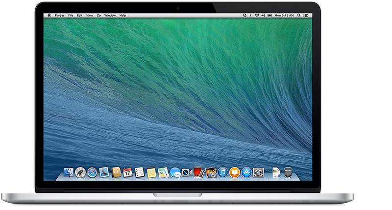 Vorderseite des MacBook Pro (Retina, 15″, Ende 2013).