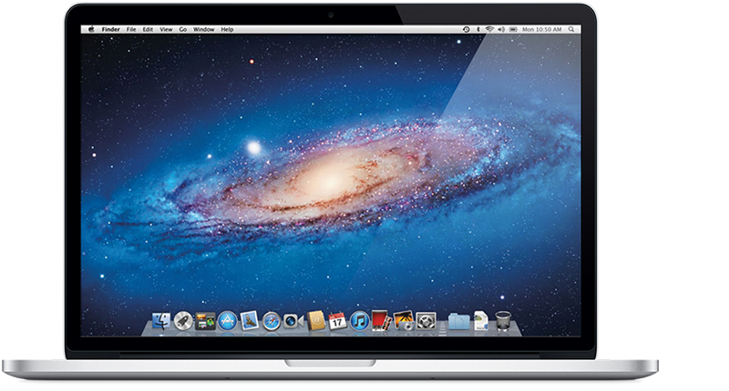 الجزء الأمامي من جهاز MacBook Pro (شاشة ريتنا، 15 بوصة، منتصف عام 2012).