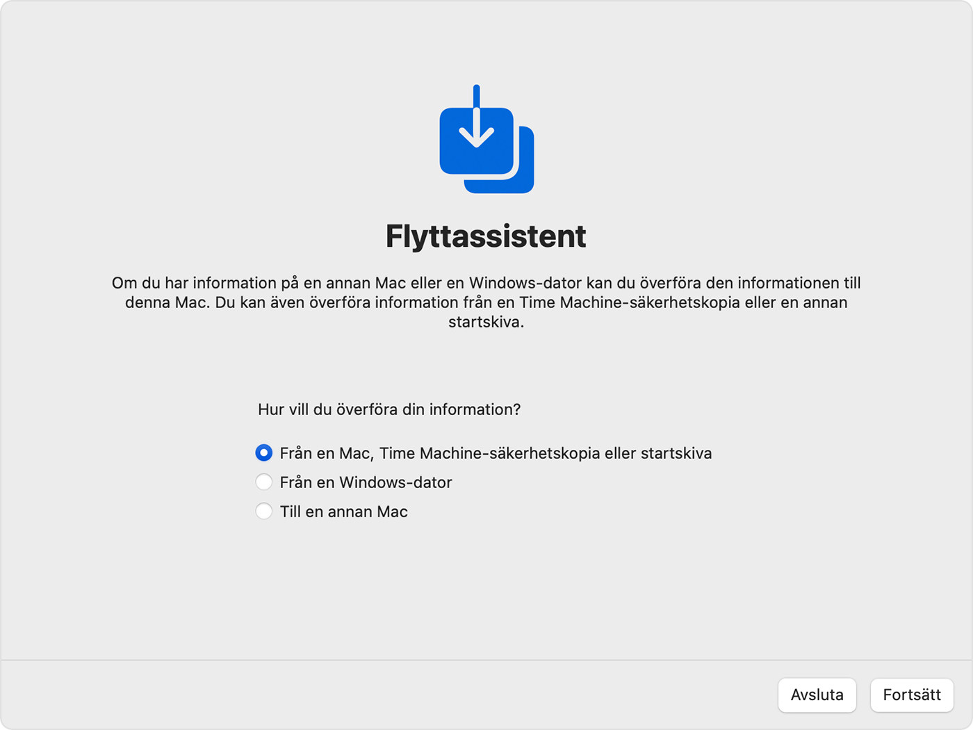 Flyttassistent: Hur vill du överföra din information?