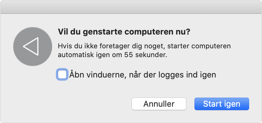 Dialog: Vil du genstarte computeren nu?