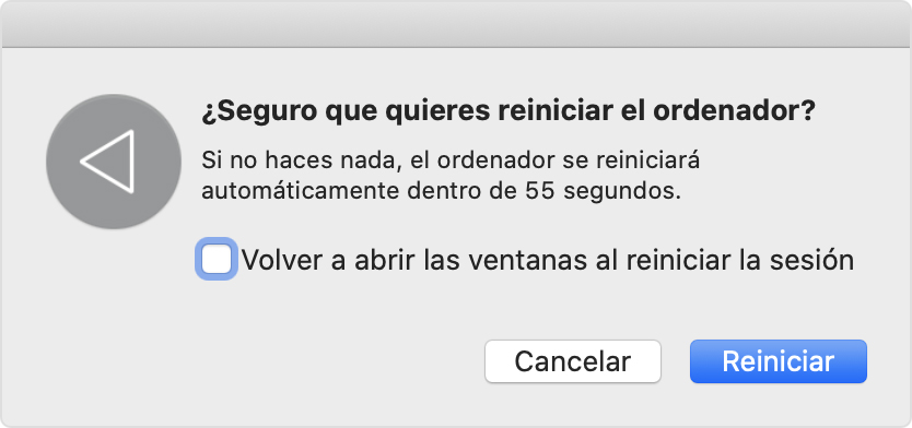 Cuadro de diálogo: ¿Seguro que quieres reiniciar el ordenador?