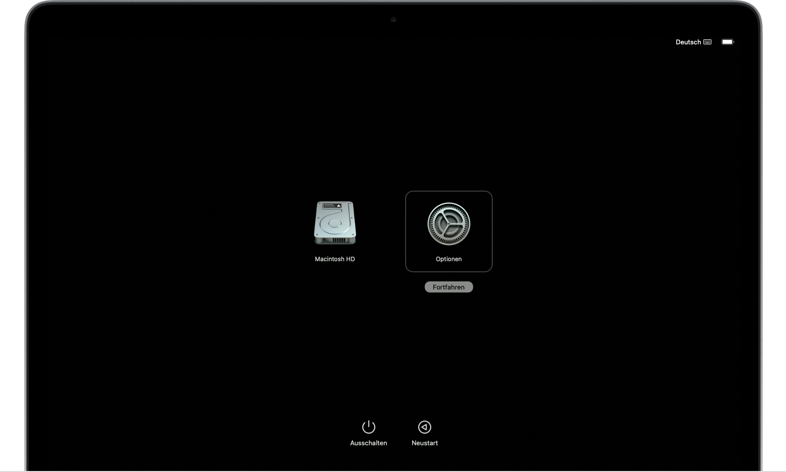 Startoptionen auf einem Mac mit Apple-Chip