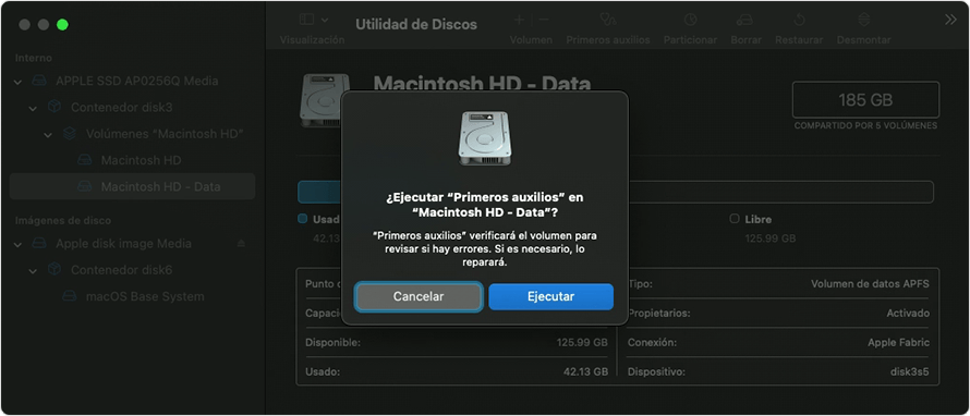 Utilidad de Discos: ¿Ejecutar Primeros auxilios?