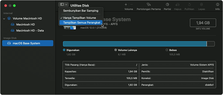 Utilitas Disk: Tampilkan Semua Perangkat