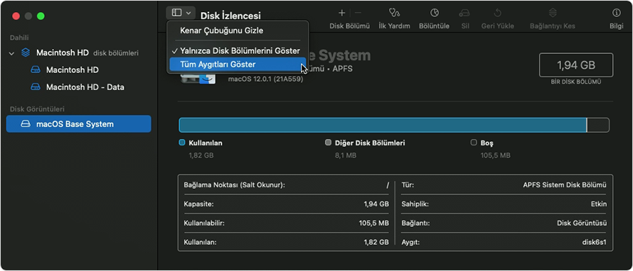 Disk İzlencesi: Tüm Aygıtları Göster