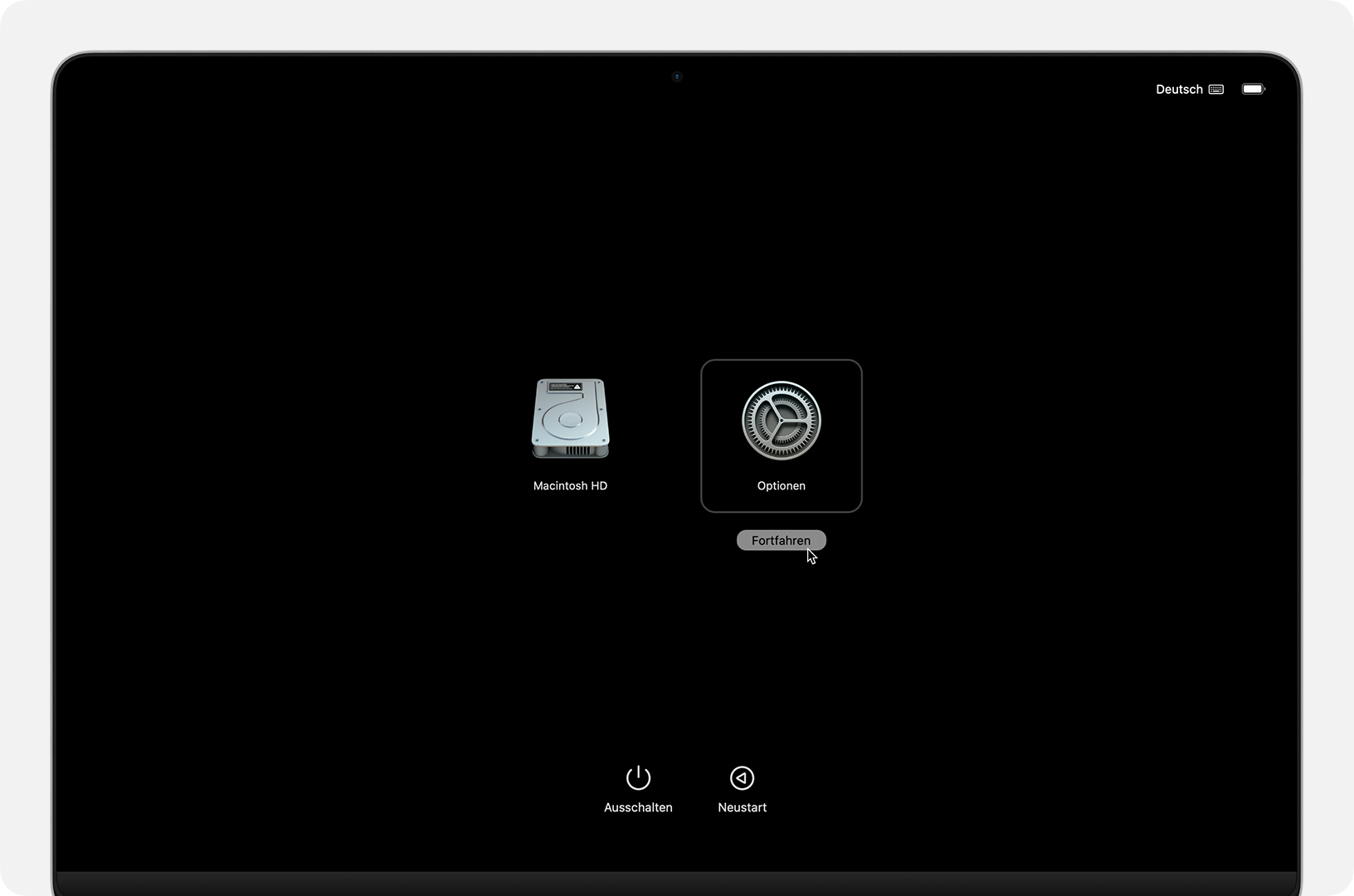 Startoptionen auf einem Mac mit Apple-Chip