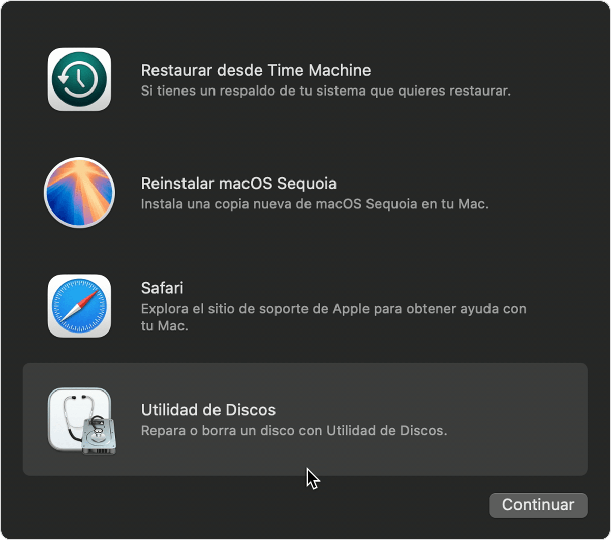 Ventana Utilidades en Recuperación de macOS