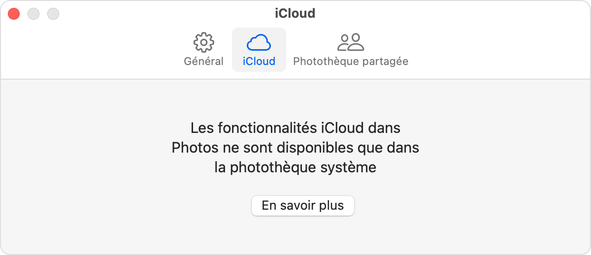 App Photos affichant l’onglet iCloud