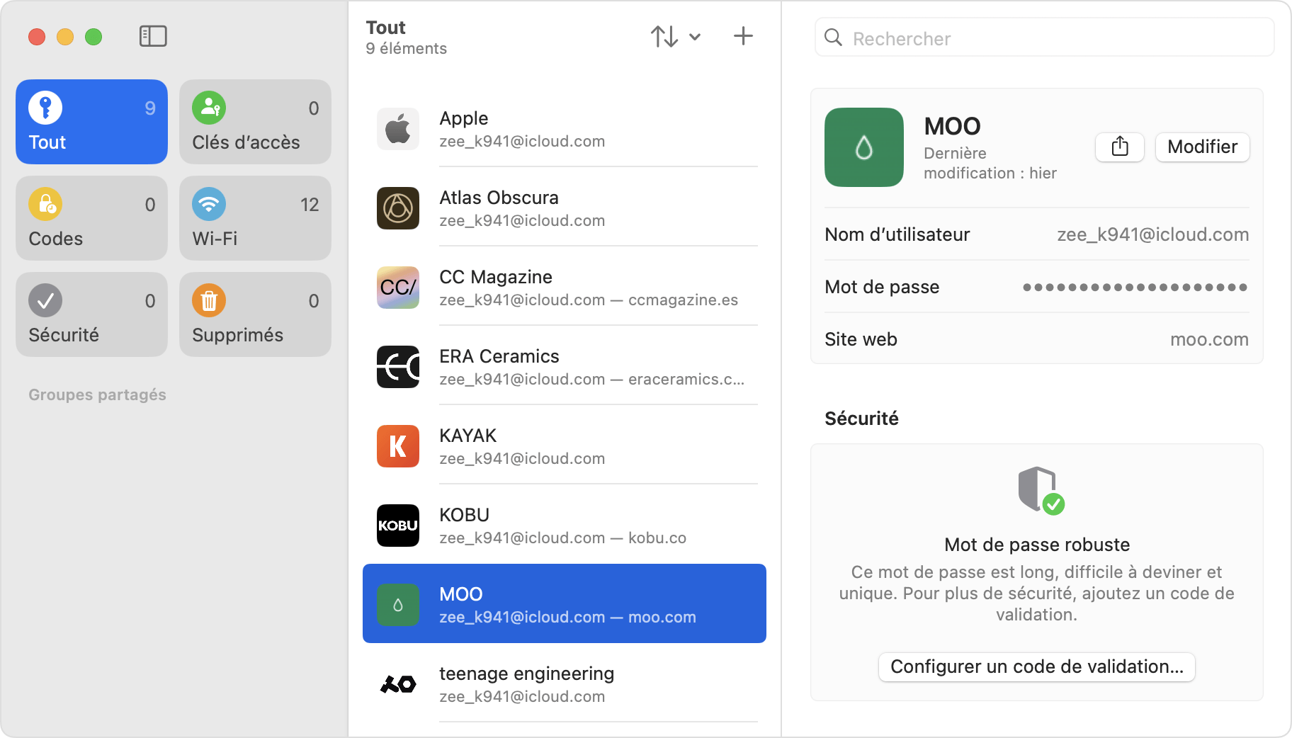 Cherchez vos mots de passe et clés d’identification enregistrés dans l’app Mots de passe du Mac.