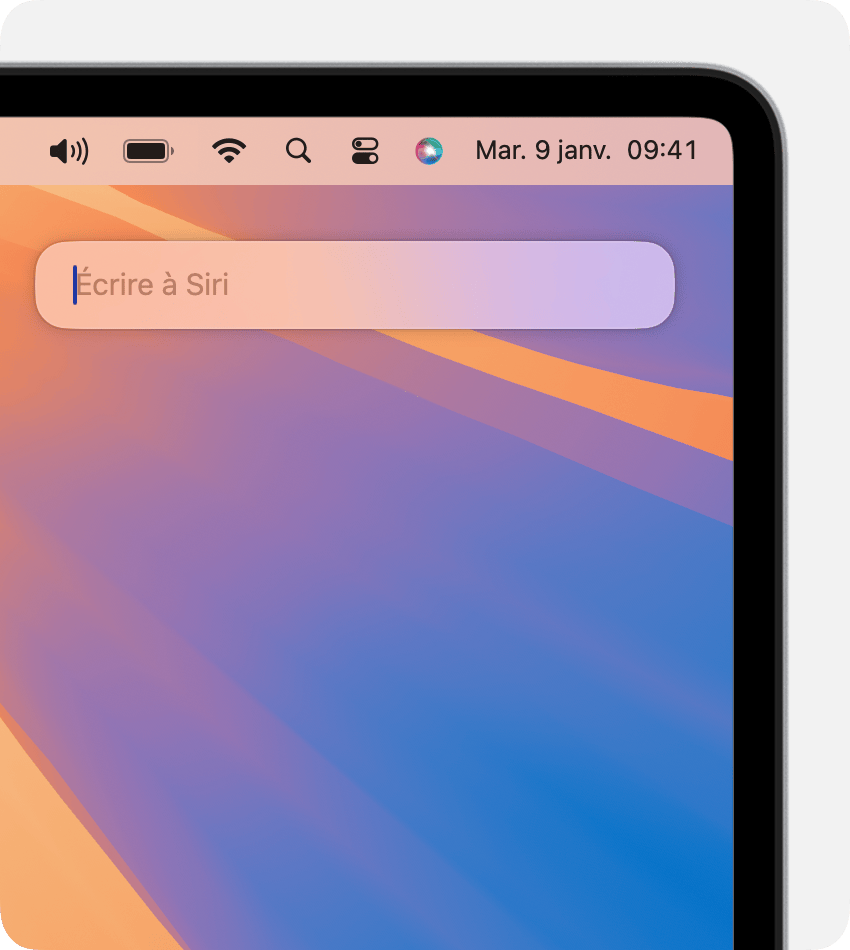 La barre Siri apparaît dans le coin supérieur droit d'un écran Mac