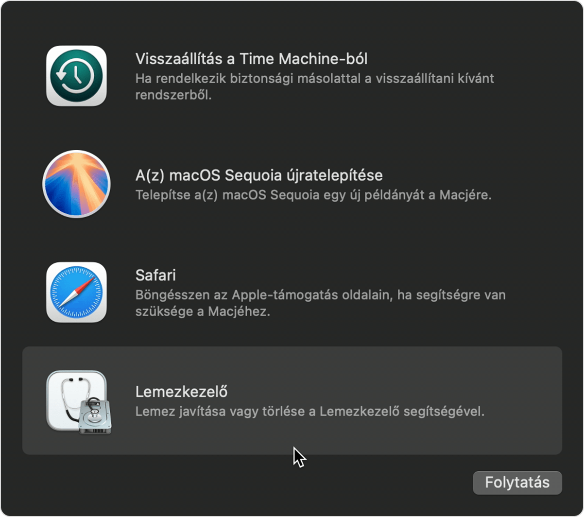 A segédprogramok ablaka a macOS Sequoia rendszerben