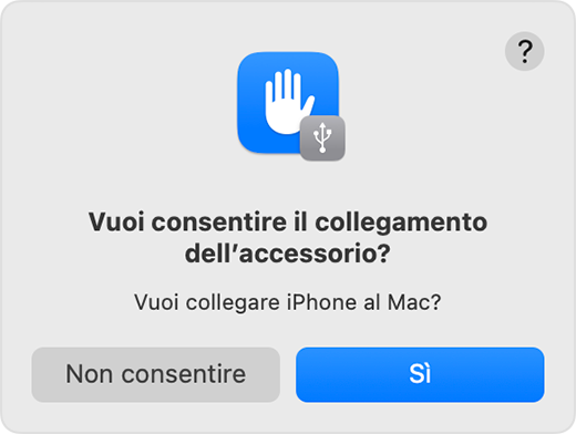 L'accessorio chiede di consentire o non consentire la connessione dell'accessorio.