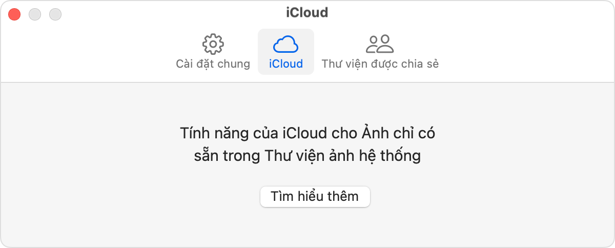 Ứng dụng Ảnh hiển thị tab iCloud