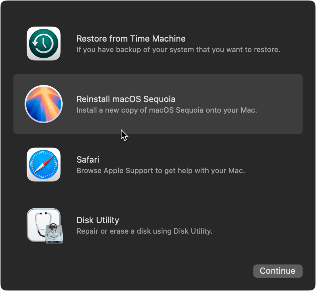 List of utilities in macOS Recovery.