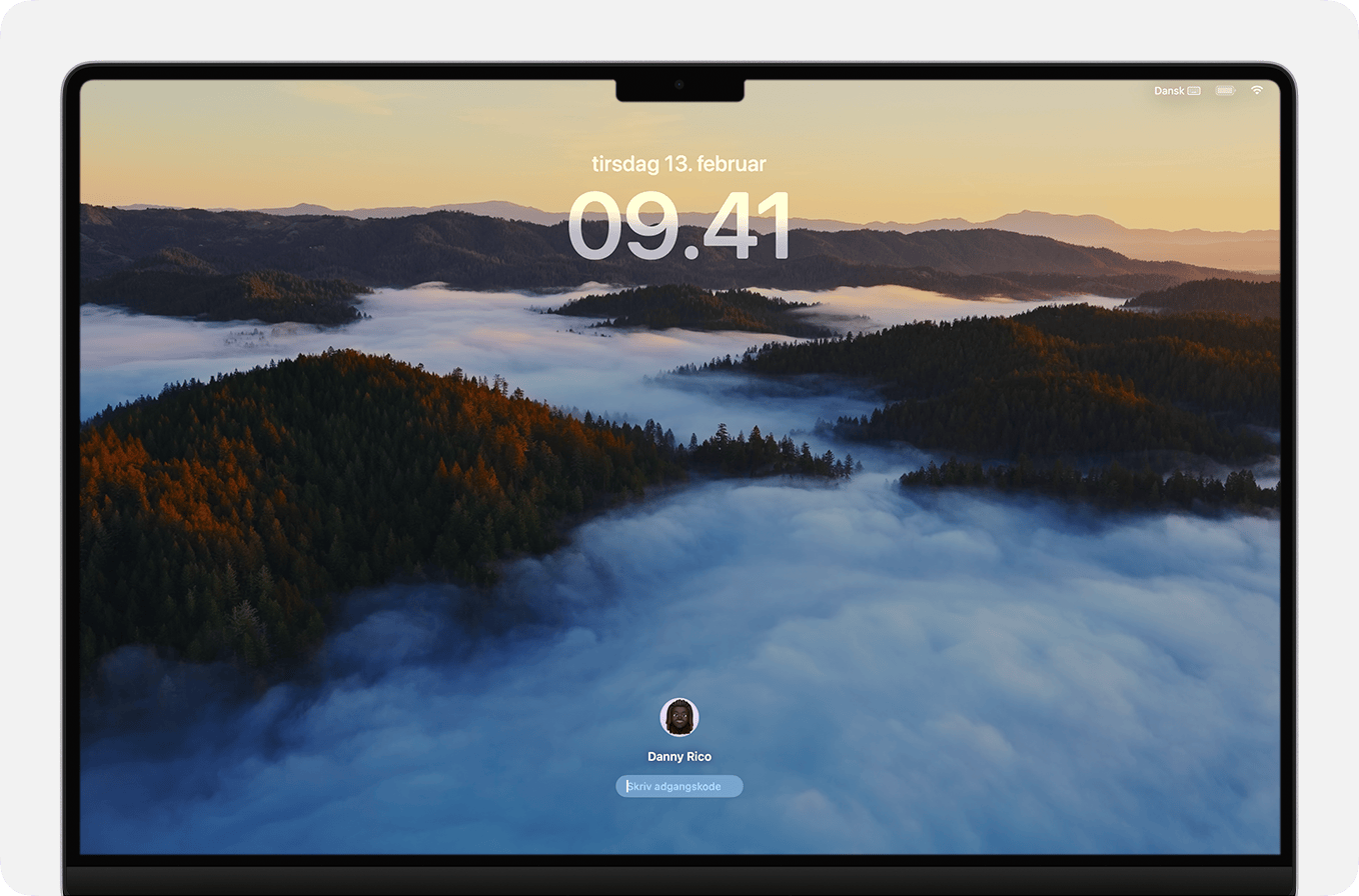Brugerloginskærm til macOS Sonoma