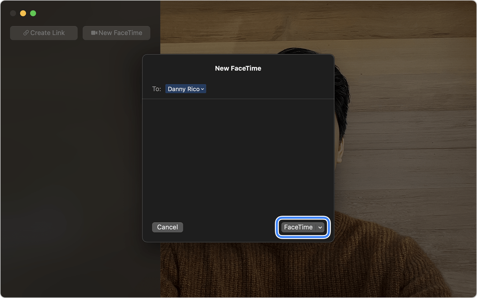 New FaceTime window on Mac