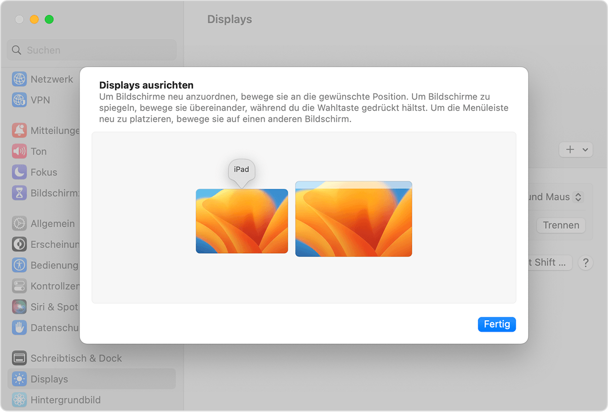 Anordnen von Displays in den Display-Einstellungen