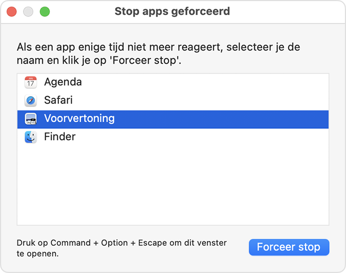 Venster voor geforceerd stoppen van apps