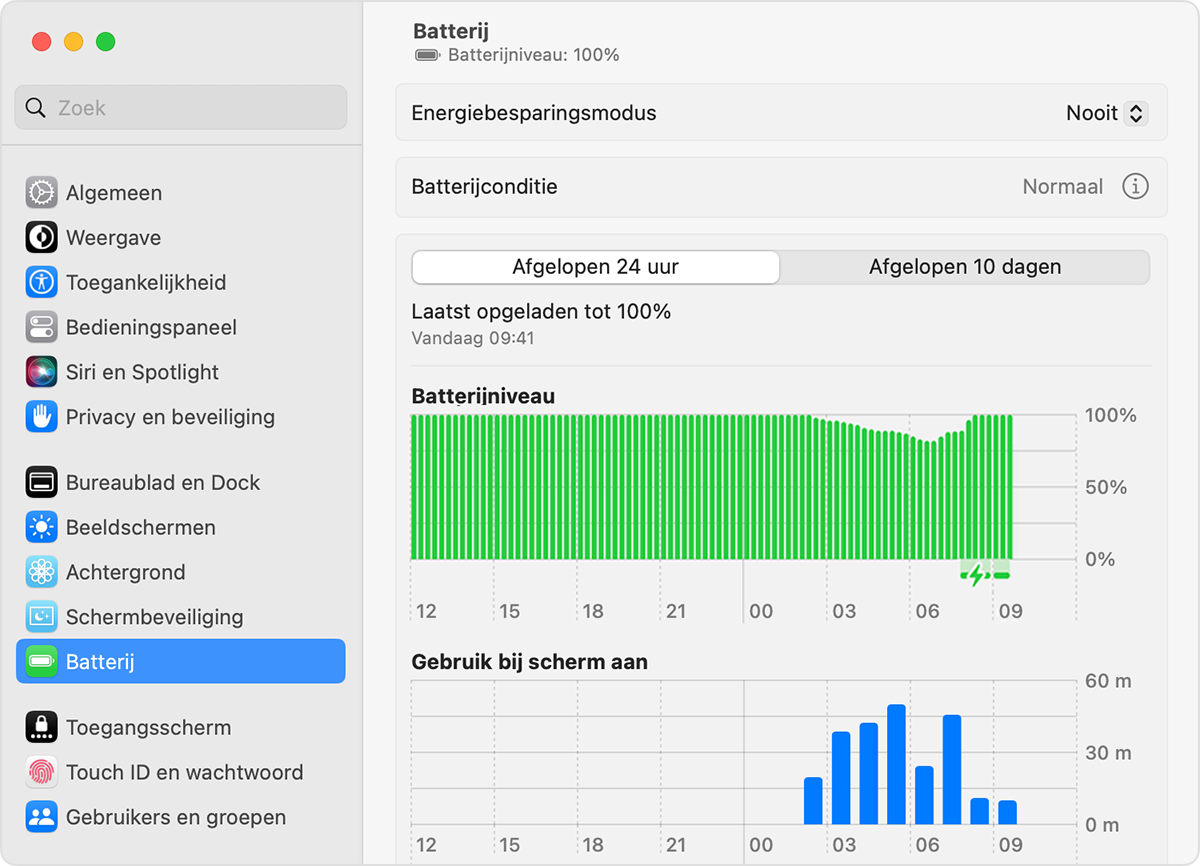 Batterij-instellingen in macOS Ventura