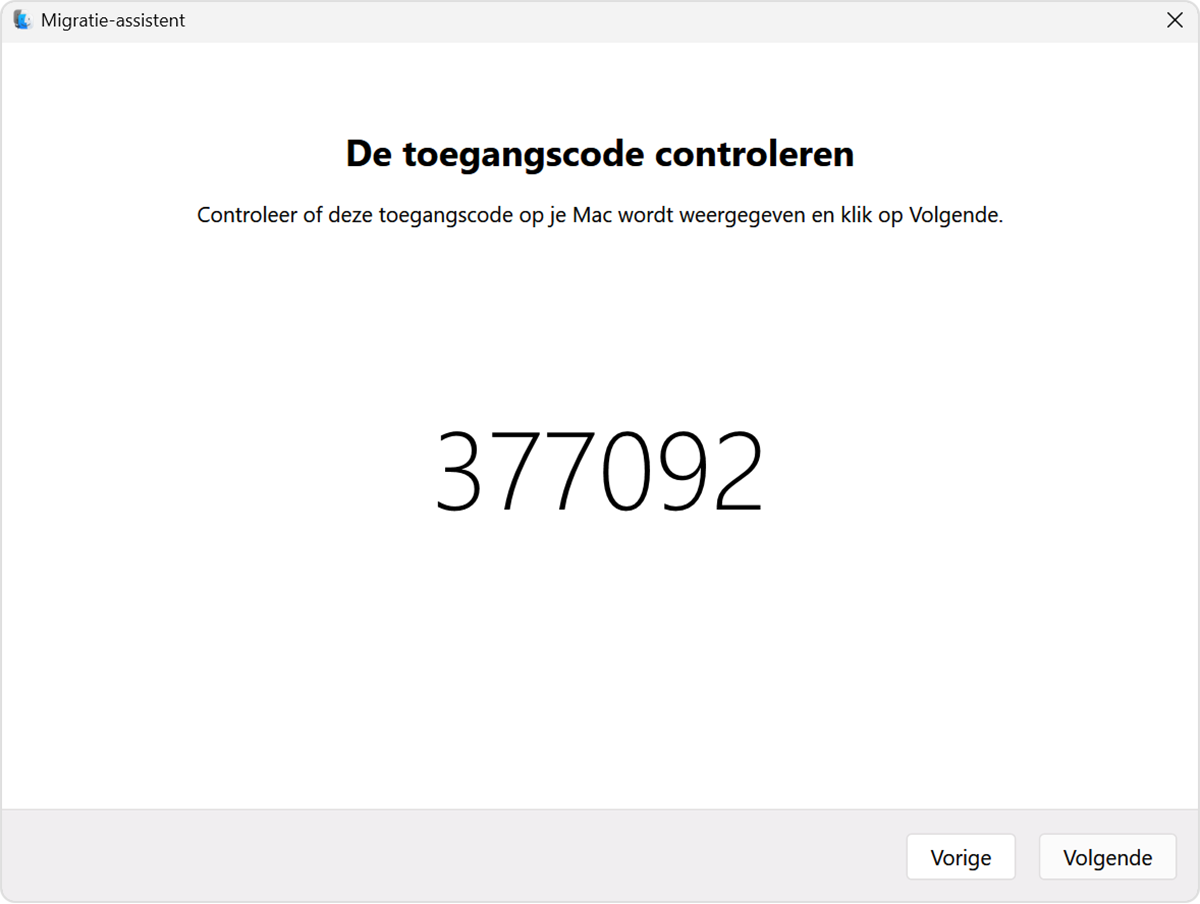 Migratie-assistent op pc: toegangscode controleren