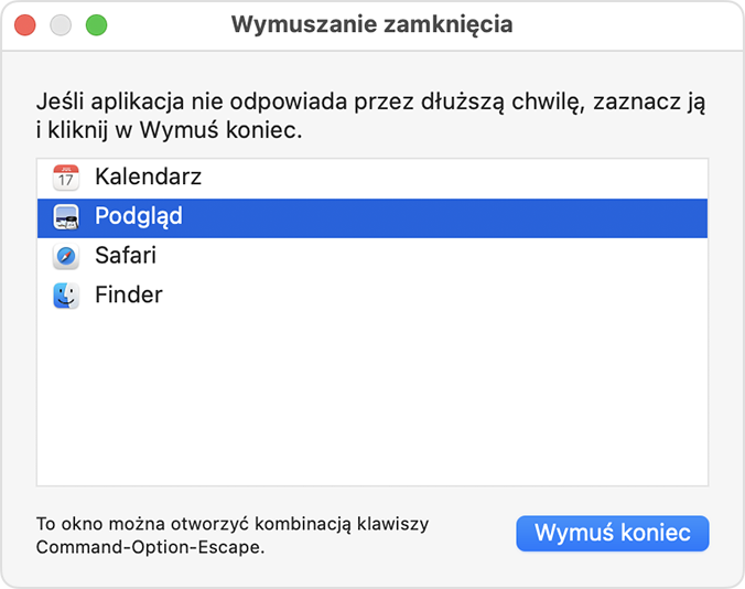 Okno Wymuszanie zamknięcia