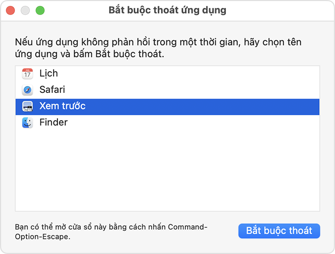 Cửa sổ Bắt buộc thoát ứng dụng