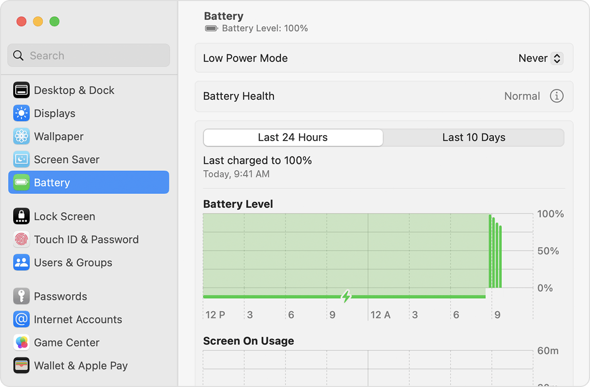 Akusätted operatsioonisüsteemis macOS Ventura