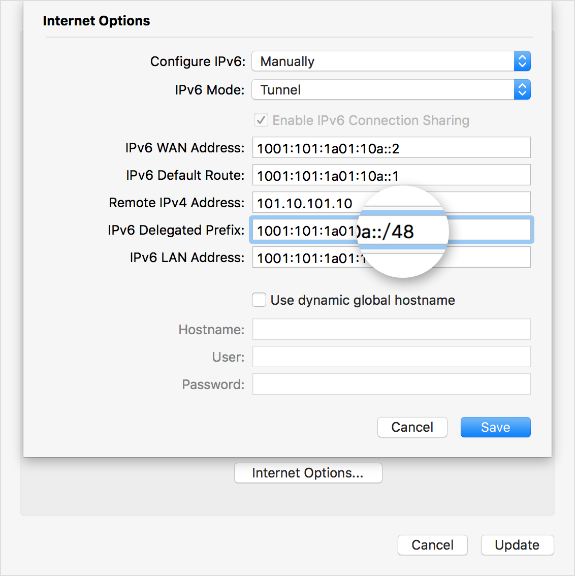  Internet Options pane of Airport Utility