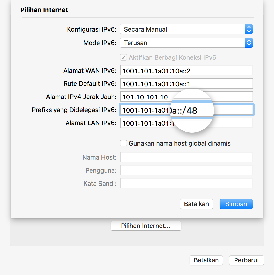  Internet Options pane of Airport Utility