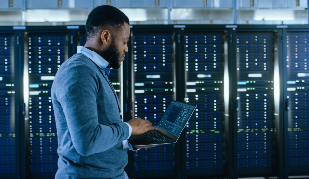 man in server room